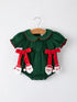 Baby Girls Holiday Outfit – Santa Bow Green Christmas Romper